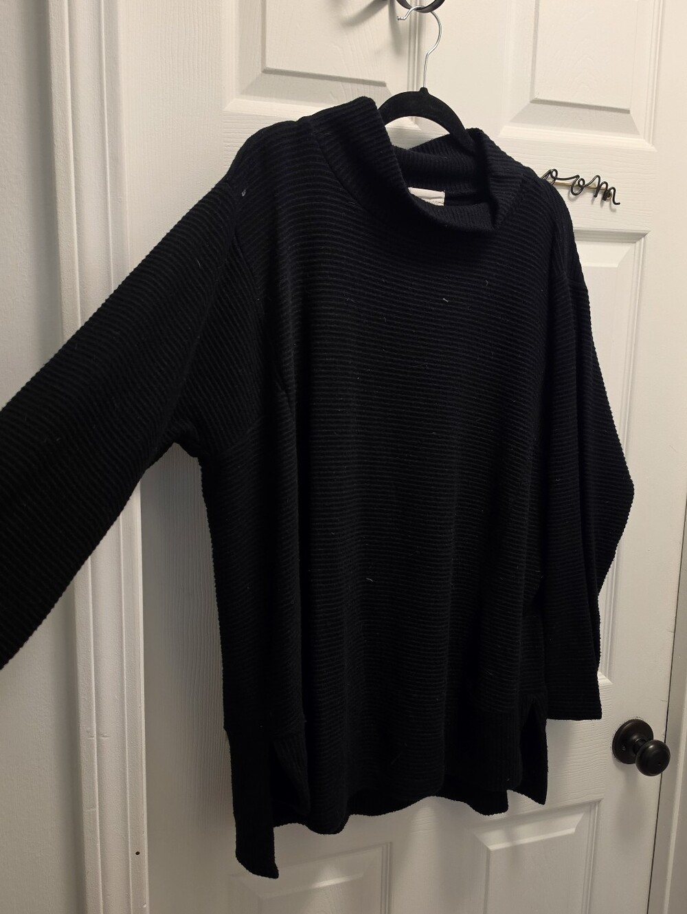Women's MELLODAY 2x Black Ribbed Mock Neck Tunic Sweater